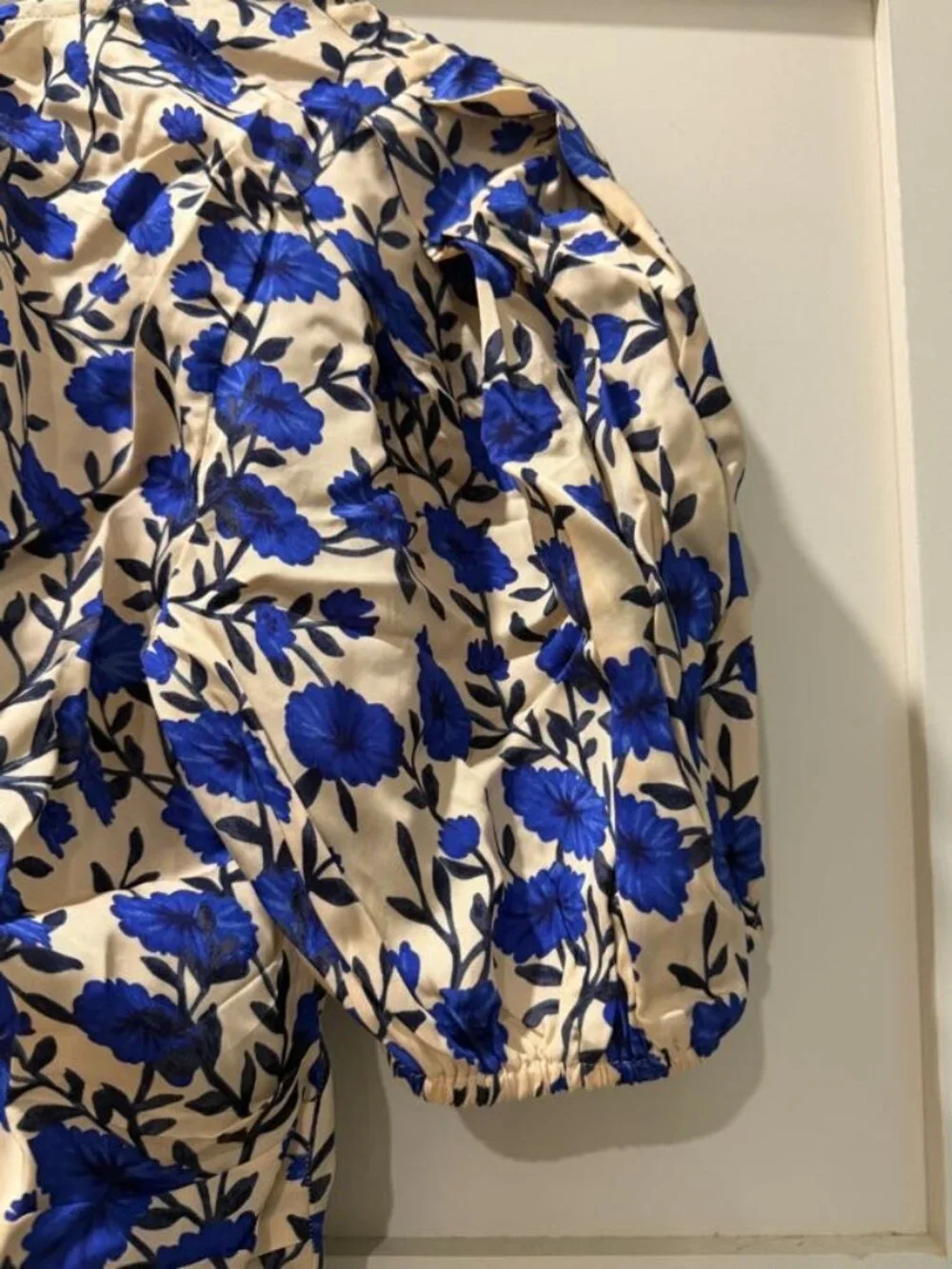 J. Crew Cream Floral Blouse with Blue Flower Print